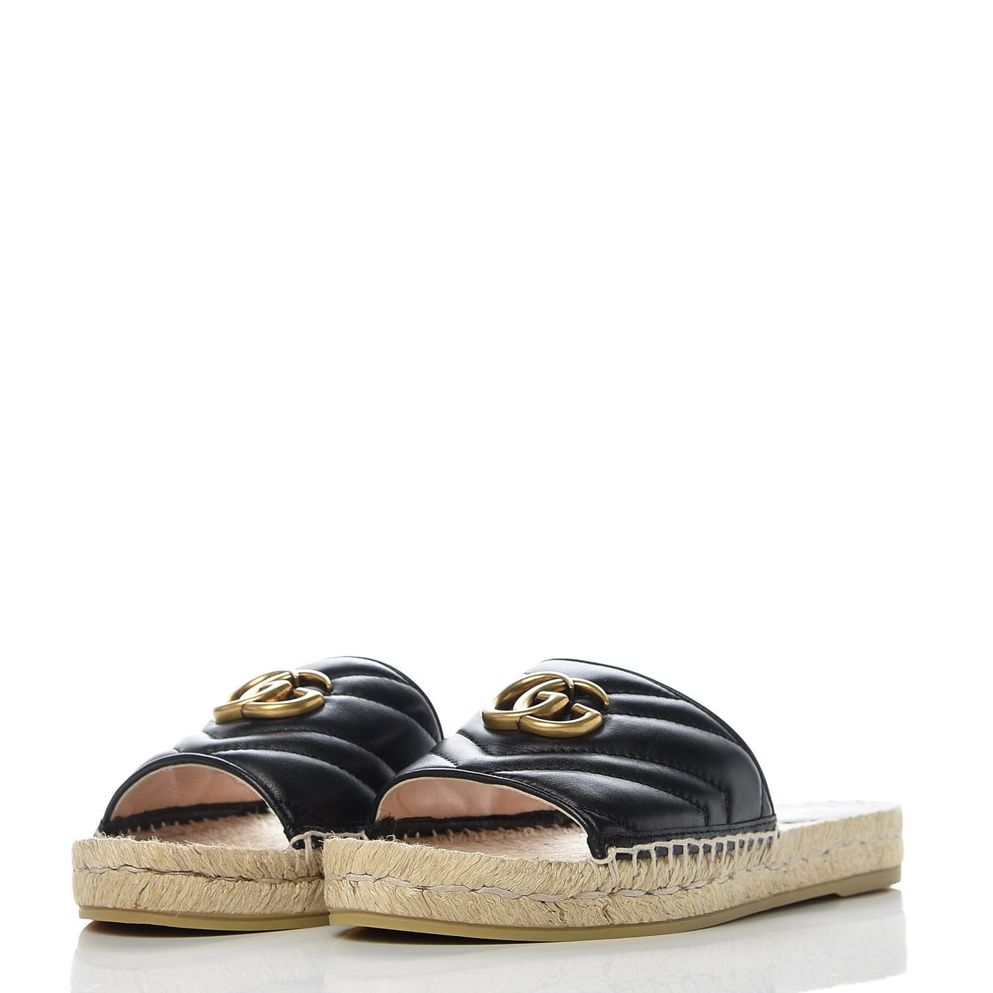 Nappa Matelasse GG Marmont Espadrille Slide Sandals 37.5 Black