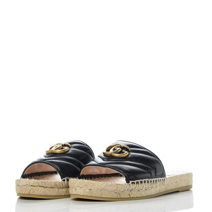 Gucci Nappa Matelasse GG Marmont Espadrille Slide Sandals 37.5 Black 3 of 9