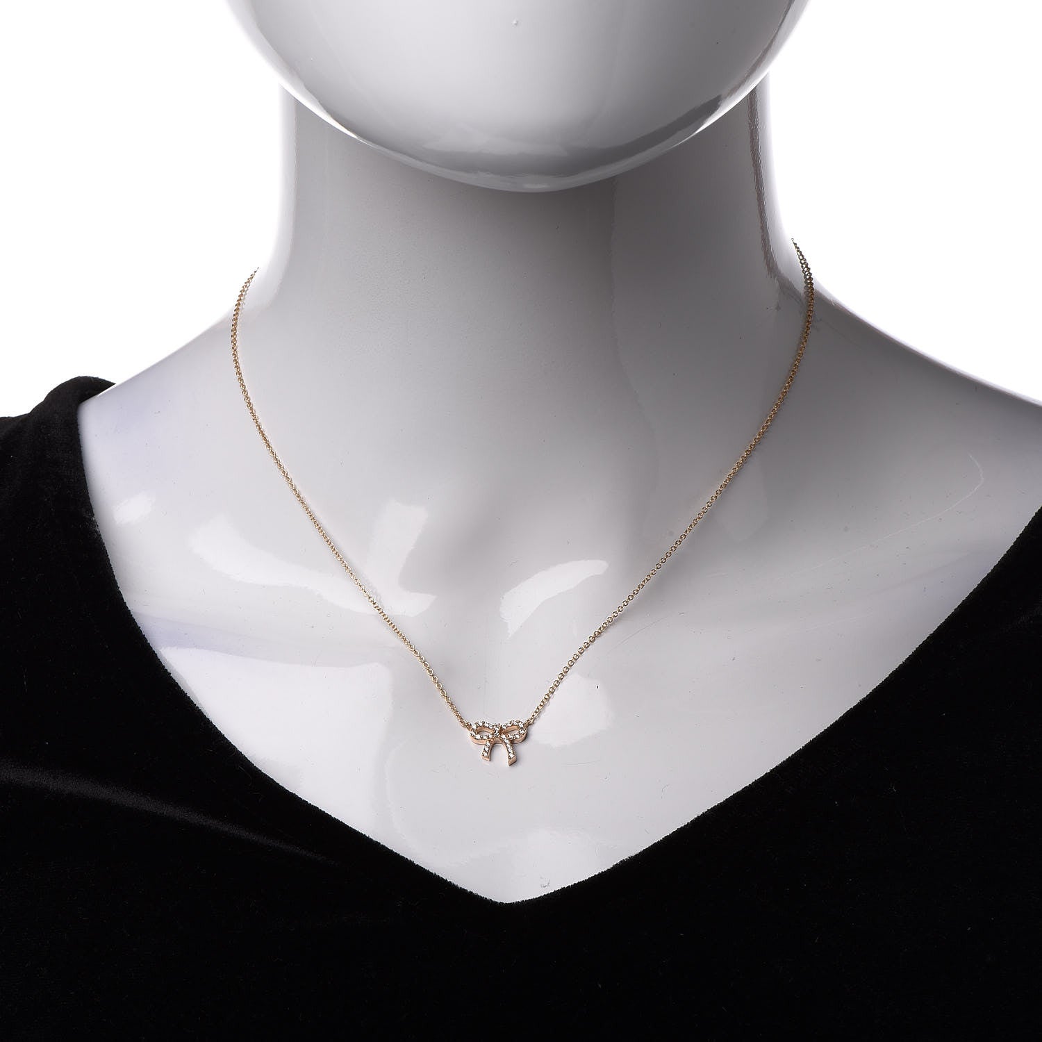 Tiffany 18K Yellow Gold Diamond Bow Pendant Necklace 2 of 5