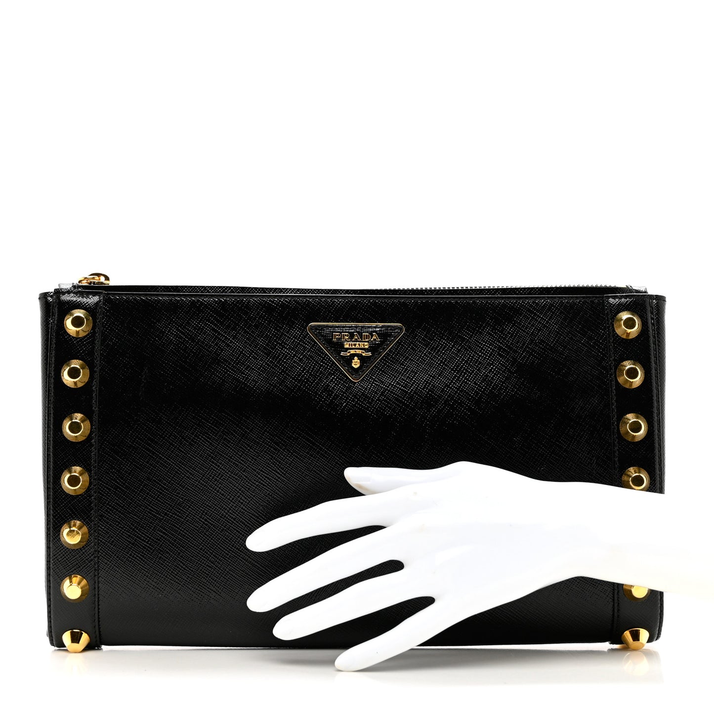 Saffiano Vernice Studded Clutch Black