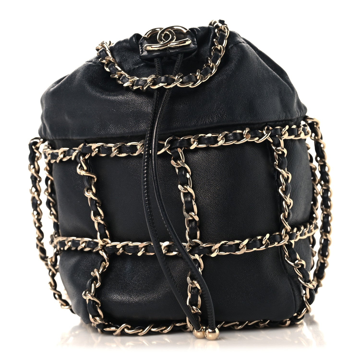 Chanel Lambskin Bucket Chain Drawstring Bag Black 1 of 10