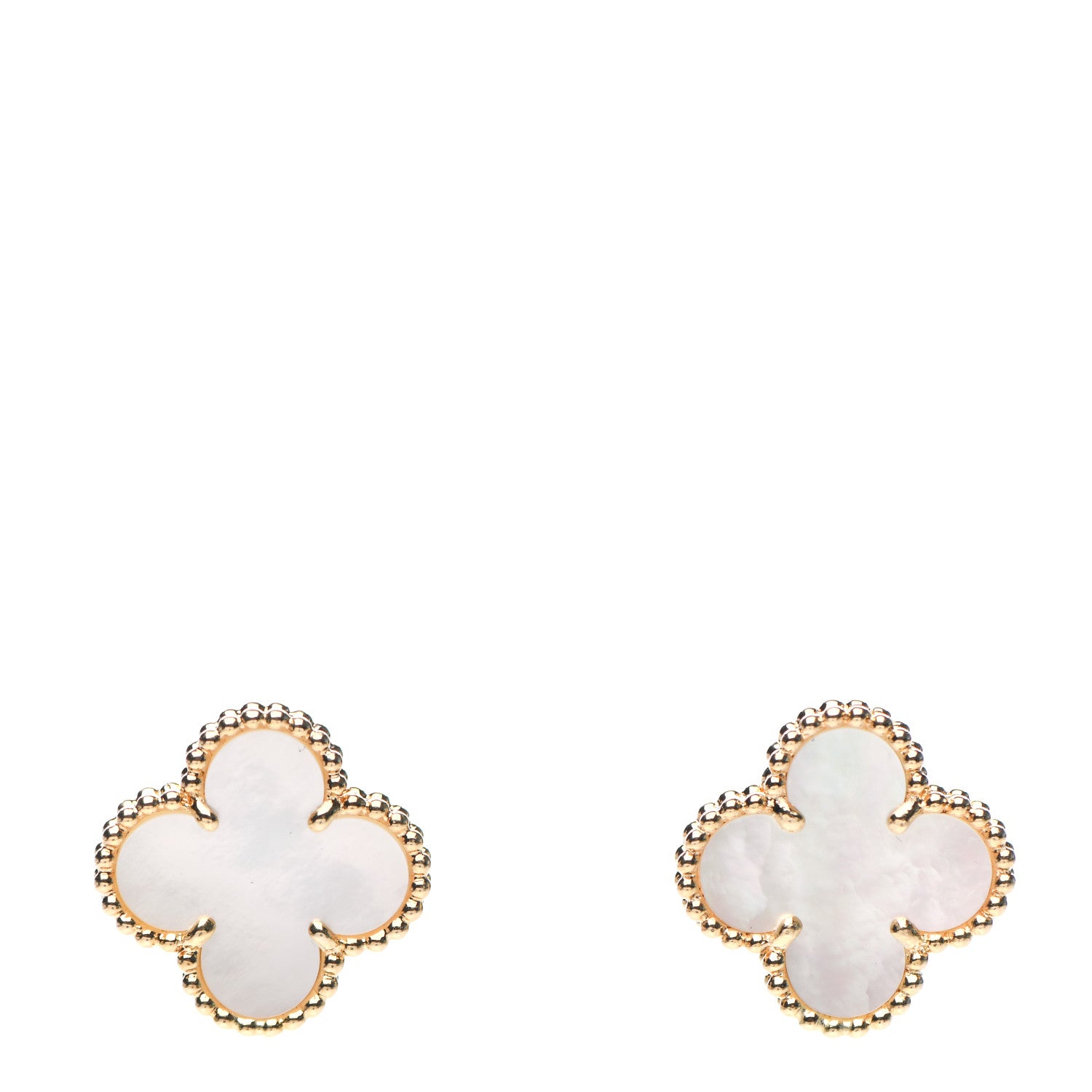 Van Cleef & Arpels 18K Yellow Gold Mother of Pearl Vintage Alhambra Earrings 1 of 5