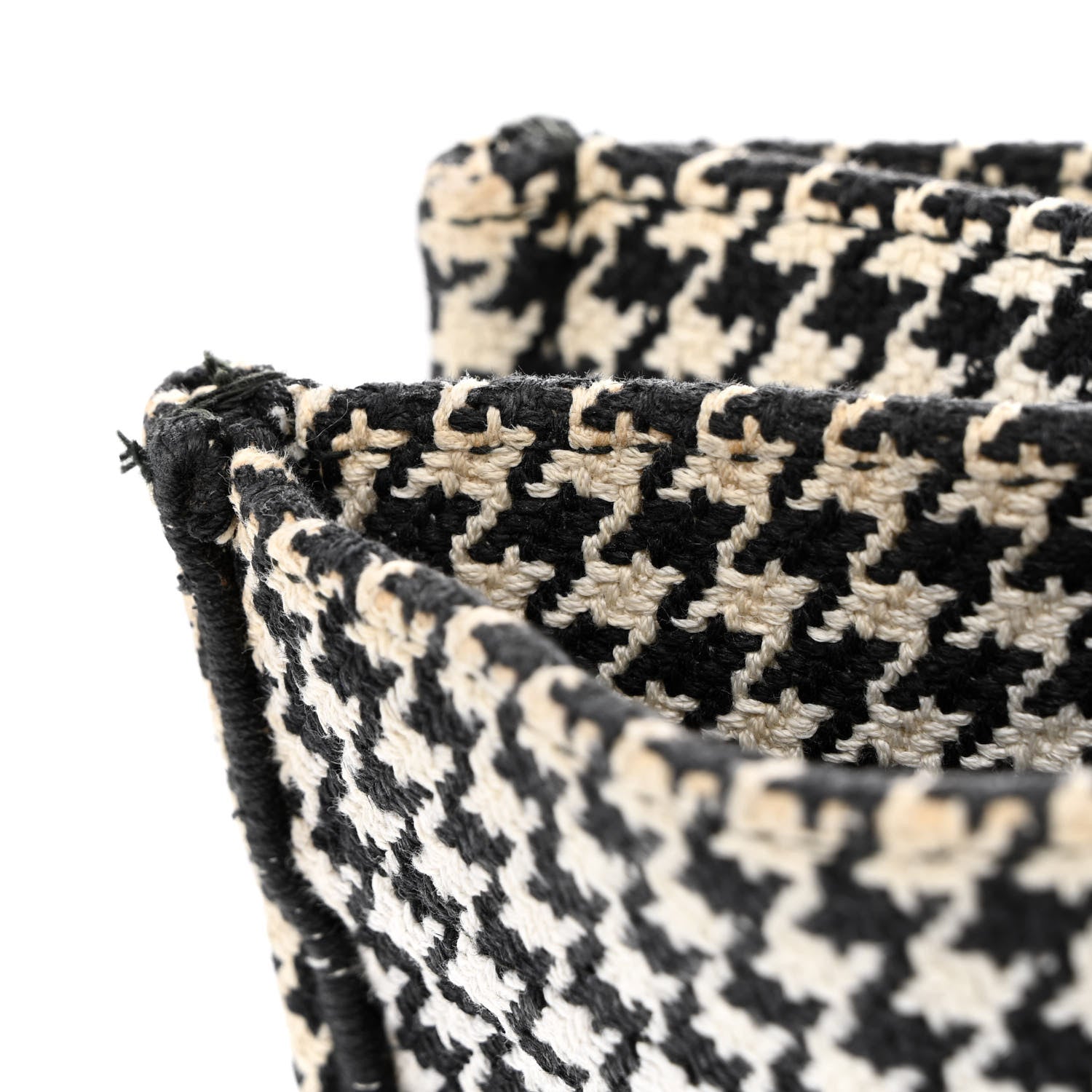 Christian Dior Canvas Houndstooth Embroidered Book Tote Black White 12 of 13