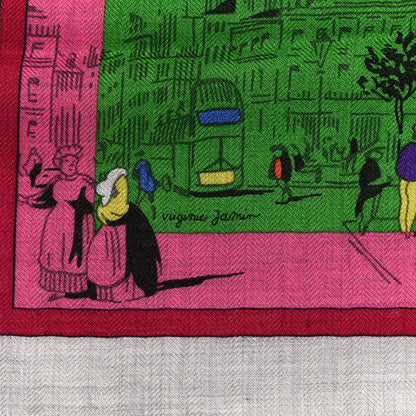 Hermes Cashmere Silk A L'Ombre des Boulevards Shawl 140 Gris Clair Vert Bleu 5 of 6