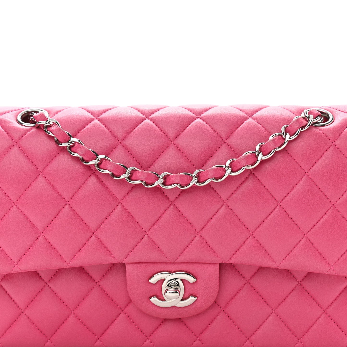 Lambskin Quilted Medium Double Flap Pink