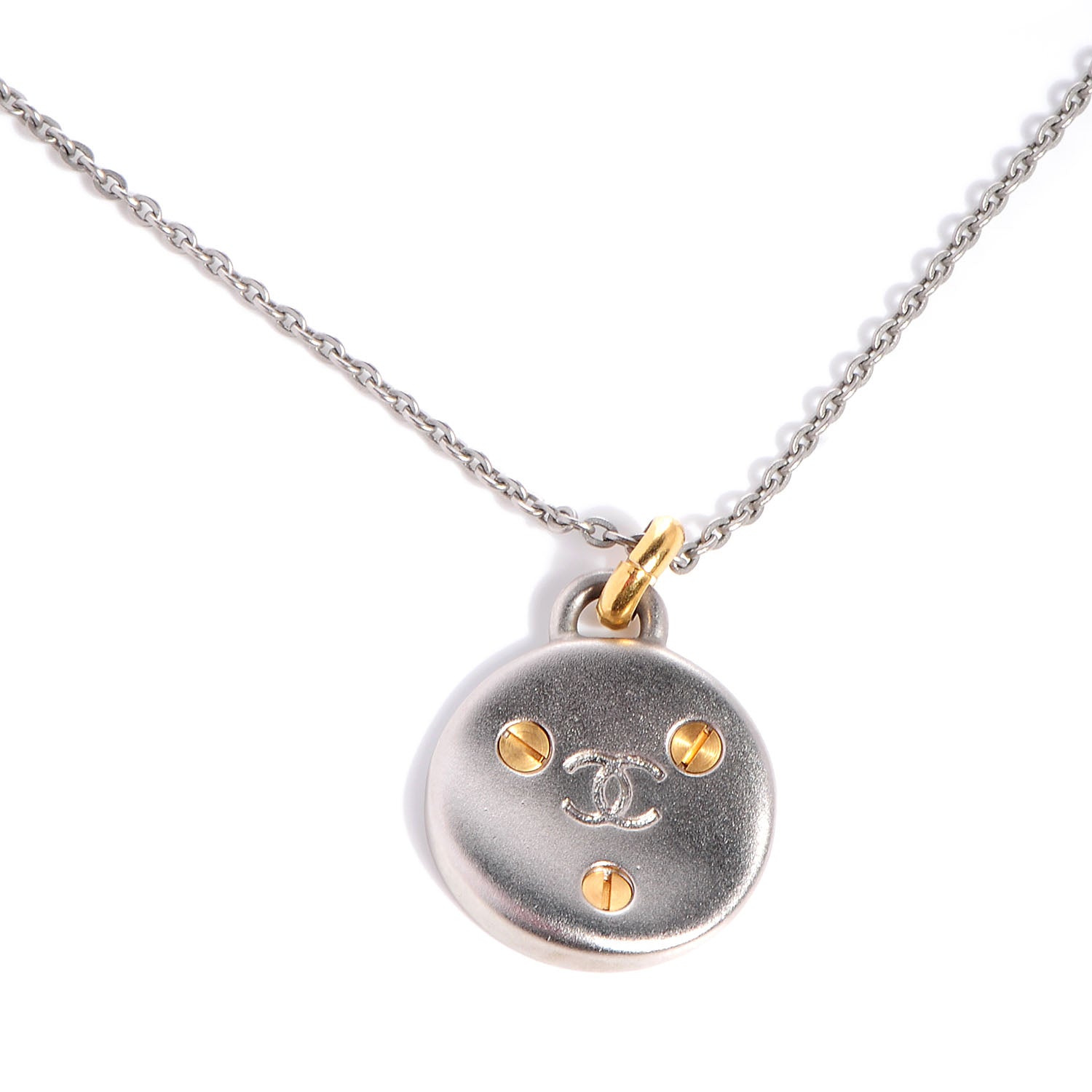 Chanel CC Screw Necklace Gold Silver 1 of 5
