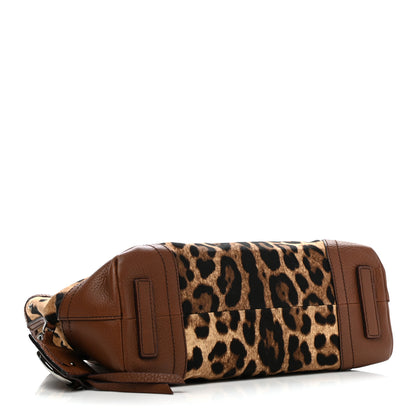 Dolce & Gabbana Leopard Print Canvas Calfskin Animalier Shoulder Bag Brown 4 of 13