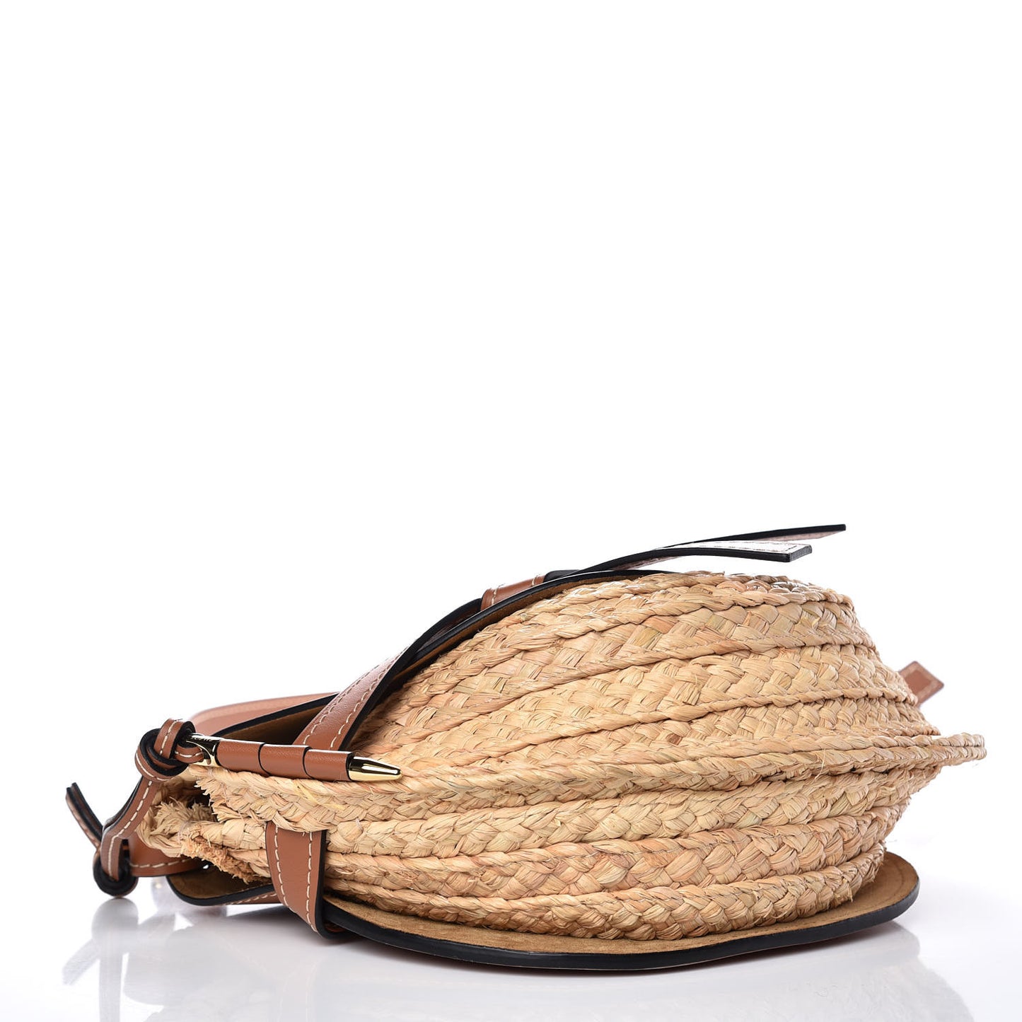 Calfskin Raffia Small Gate Crossbody Bag Natural Tan