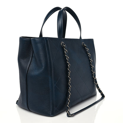 Chanel Deerskin Stitched Medium CC Shopping Tote Navy 2 of 11