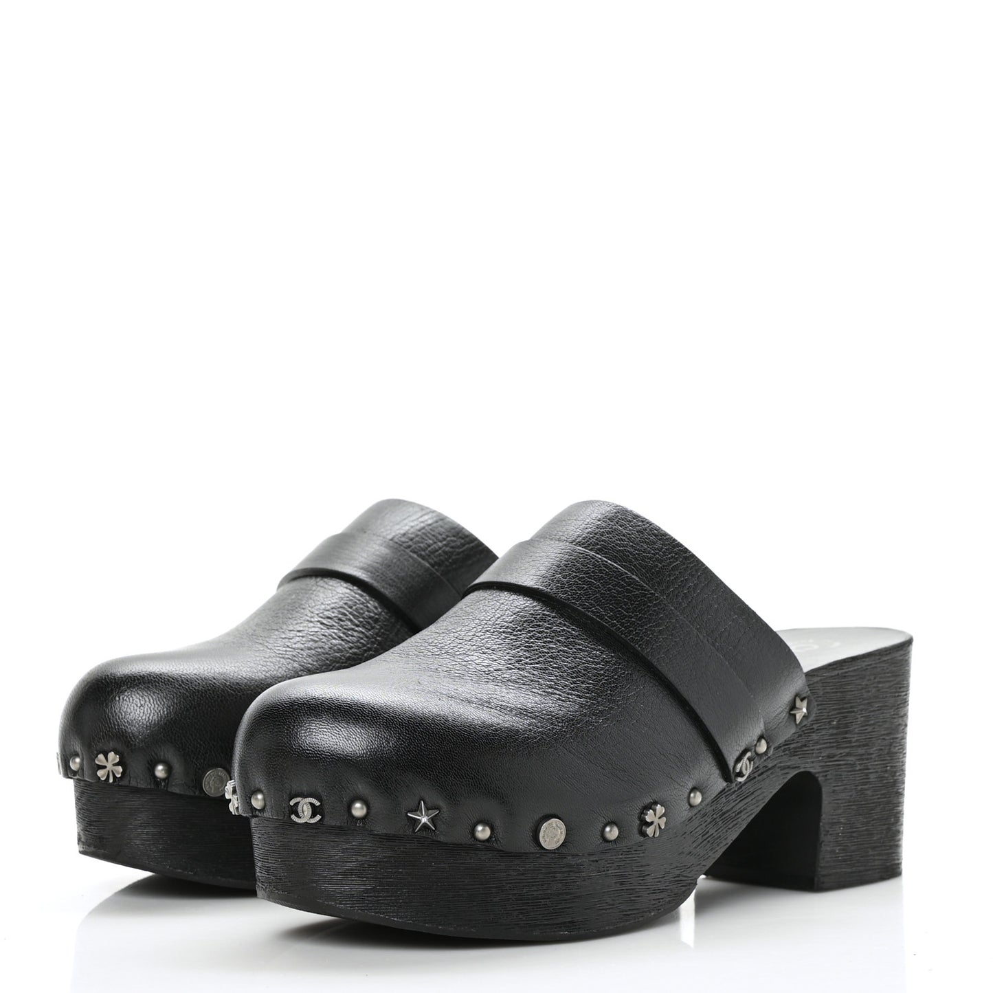 Calfskin CC Lucky Charms Studded Clogs 40 Black