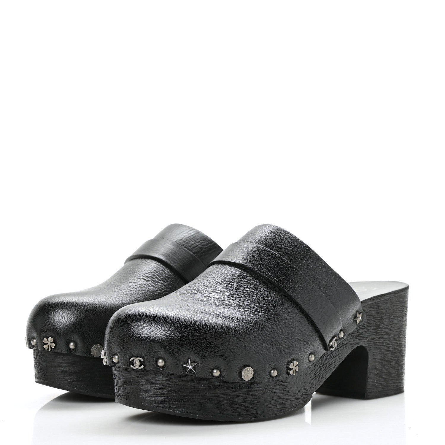 Chanel Calfskin CC Lucky Charms Studded Clogs 40 Black 3 of 8