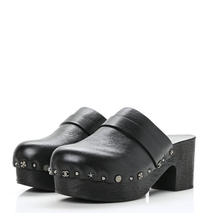 Chanel Calfskin CC Lucky Charms Studded Clogs 40 Black 3 of 8