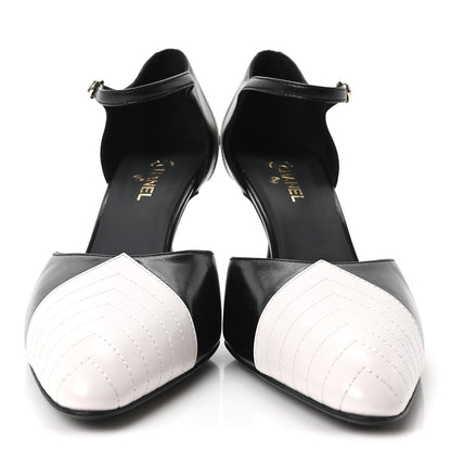Chanel Lambskin Mary Jane Pumps 39 Black White 3 of 10