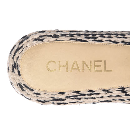 Chanel Cord CC Slip On Sandals 37 Beige Black 7 of 18