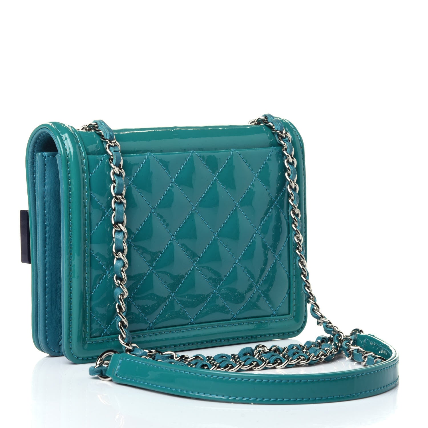 Chanel Plexiglass Patent Mini Boy Brick Flap Turquoise Navy 2 of 4