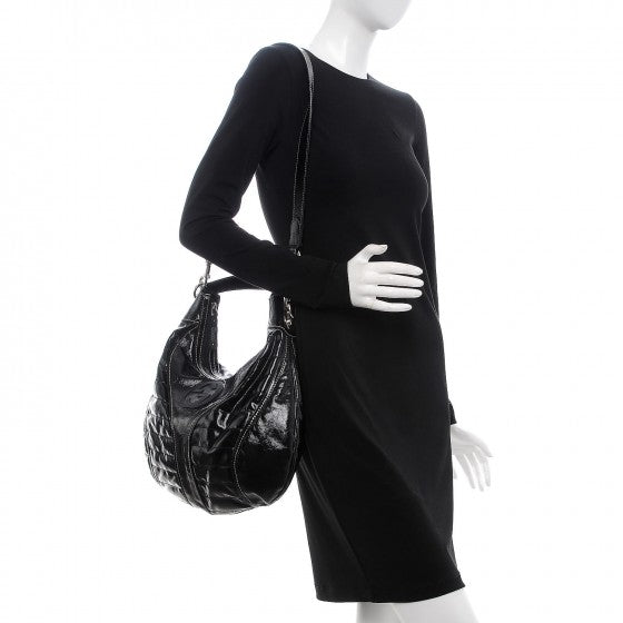 Patent Calfskin Medium Snow Glam Hobo Black