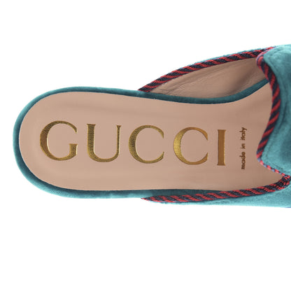 Gucci Softy Velvet Sylvie Bow Slippers 37 Pavone 6 of 8