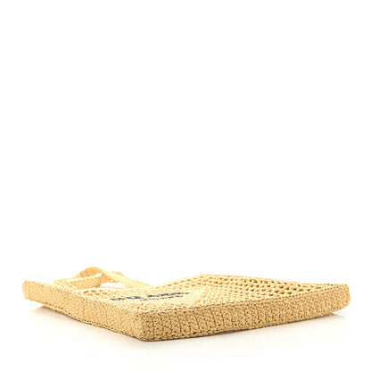 Prada Yarn Raffia Effect Crochet Logo Embroidered Tote Bag Naturale 4 of 9