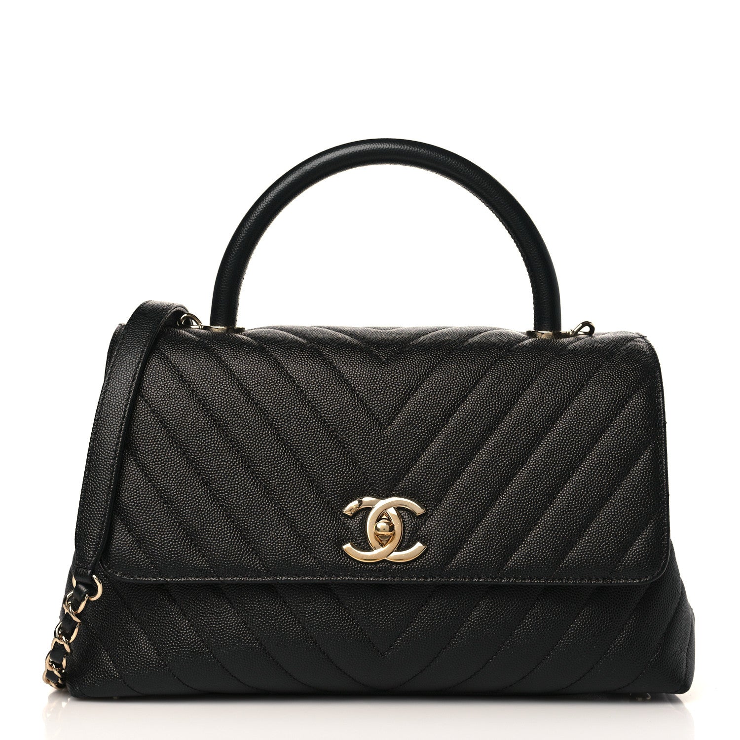 Chanel Caviar Chevron Quilted Small Coco Handle Flap Black 1 of 9