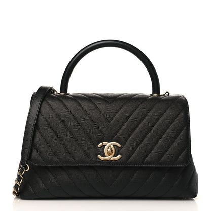 Chanel Caviar Chevron Quilted Small Coco Handle Flap Black 1 of 9