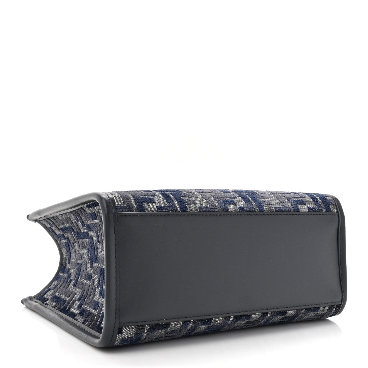 Fendi Chenille Vitello Grace FF Embroidered Small Fendi Sunshine Shopper Tote Dark Blue Grey 4 of 10