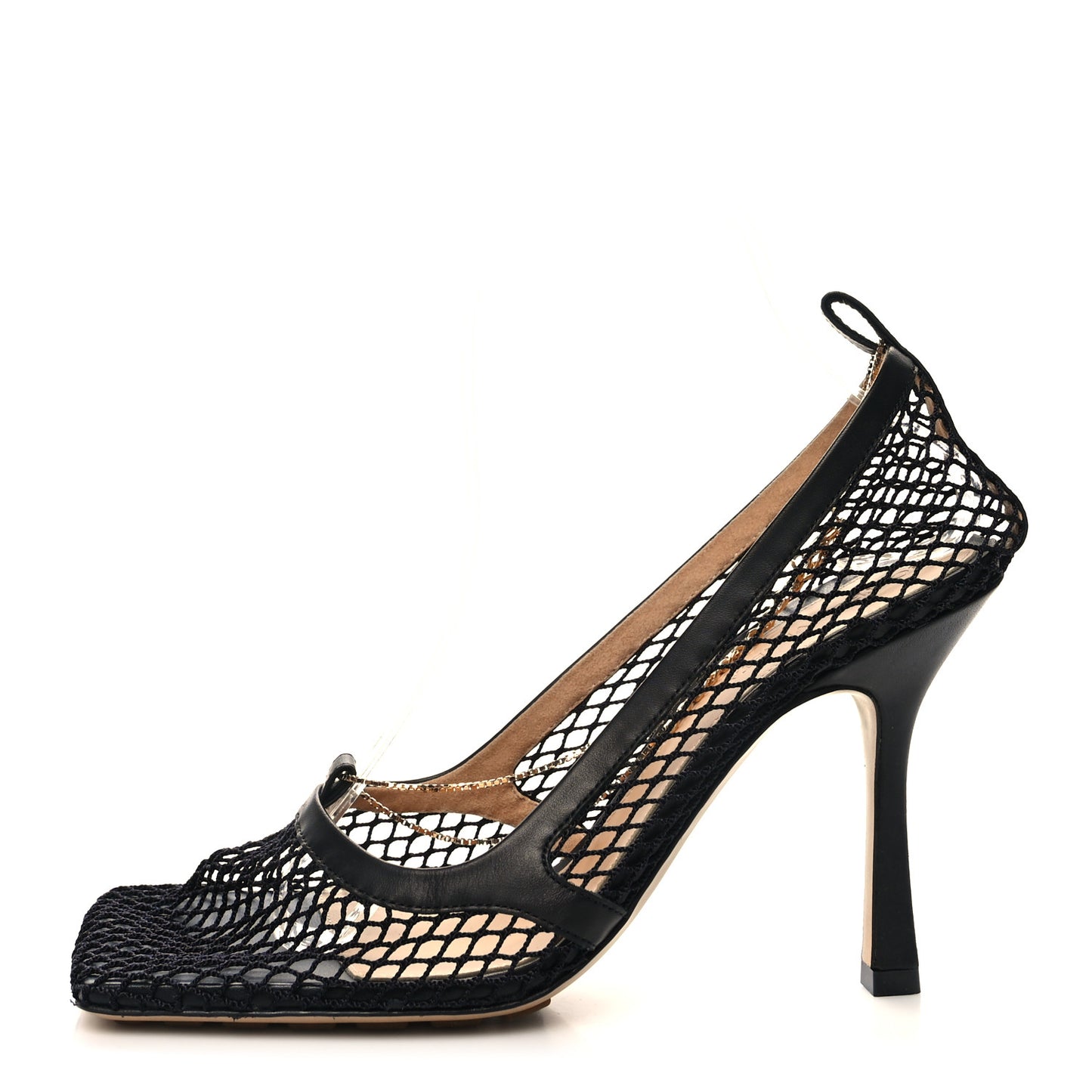 Mesh Calfskin Chain Stretch Pumps 39.5 Black