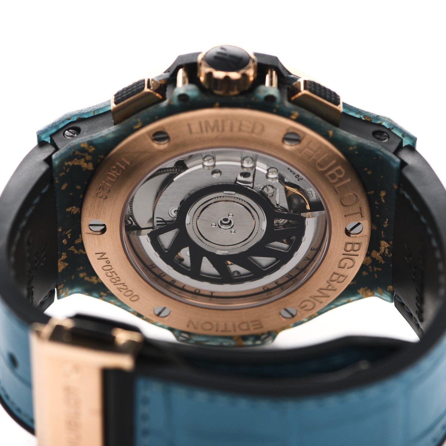 Hublot 18K Rose Gold Alligator Topaz 41mm Big Bang Automatic Watch Blue Linen 341.XL.1280.LR.1207 4 of 5
