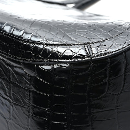 Versace Calfskin Crocodile Embossed Greca Goddess Tote Bag Black 10 of 10