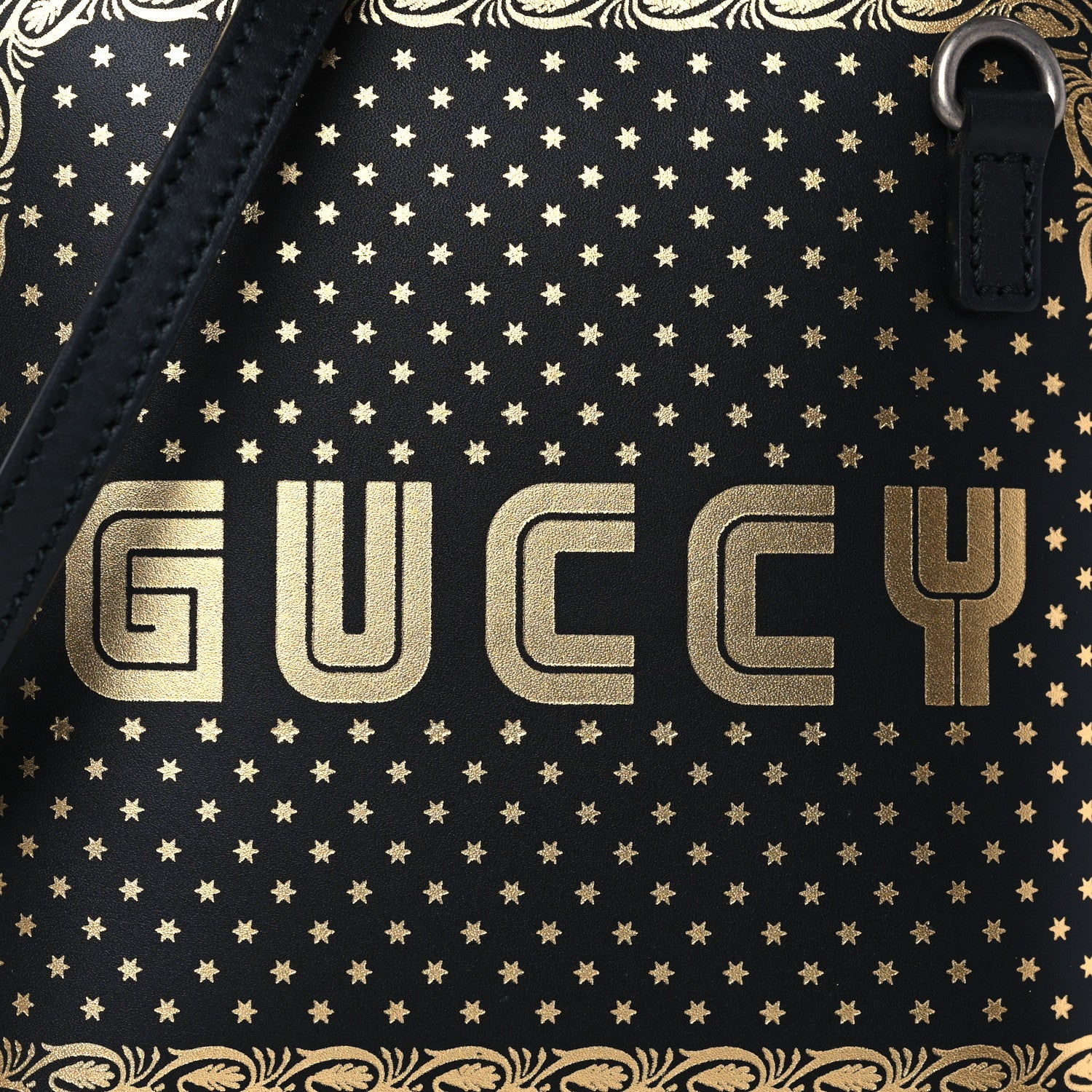 Gucci X SEGA Calfskin GUCCY Stars Mini Dome Shoulder Bag Black Gold 9 of 11
