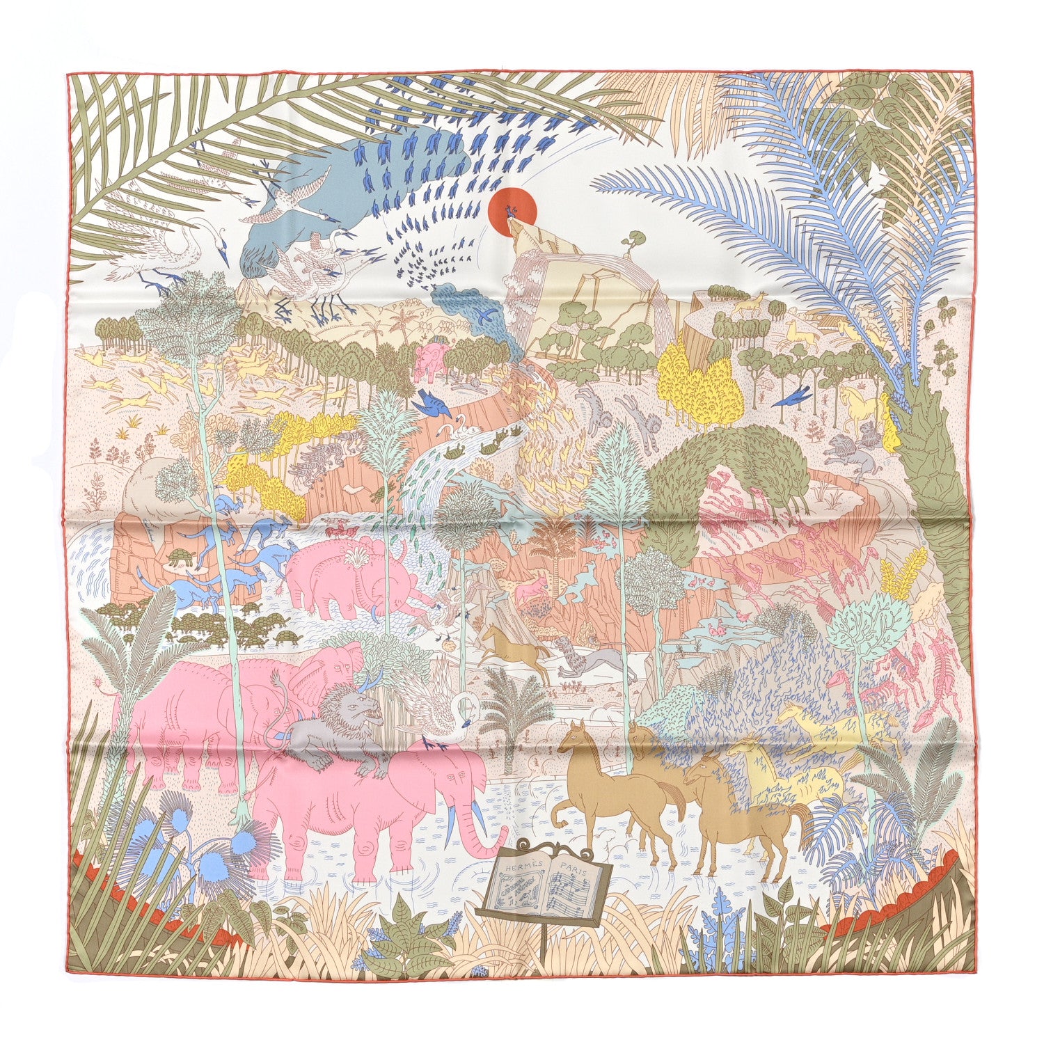 Hermes Silk Le Carnaval des Animaux Scarf 90 Bleu Pale Rose Beige 1 of 5