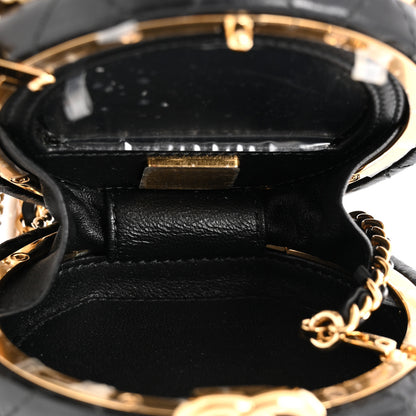 Chanel Lambskin Pearl Crystal Lion Round Minaudiere Clutch Black Gold 5 of 12