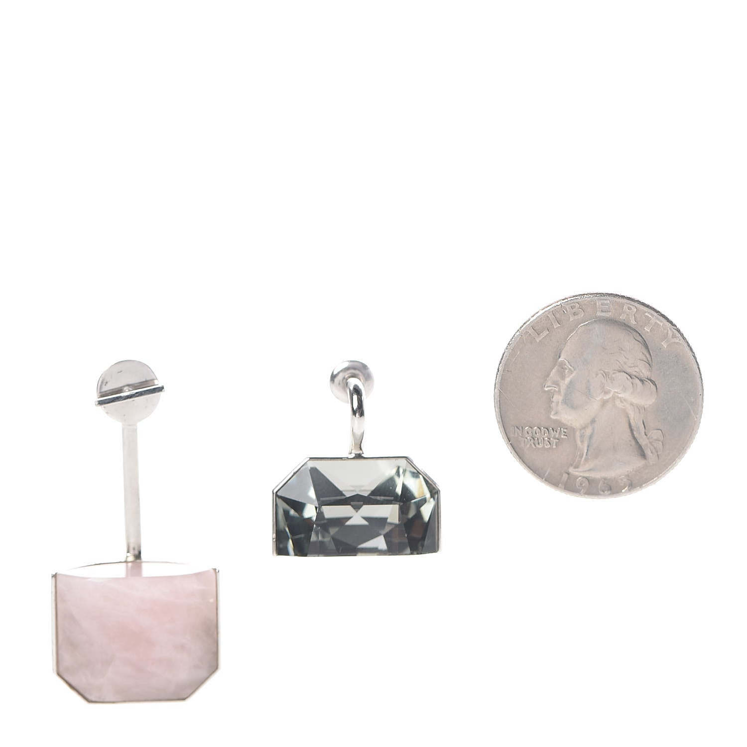 Christian Dior Rose Quartz Crystal Set Earrings Silver 2 of 4