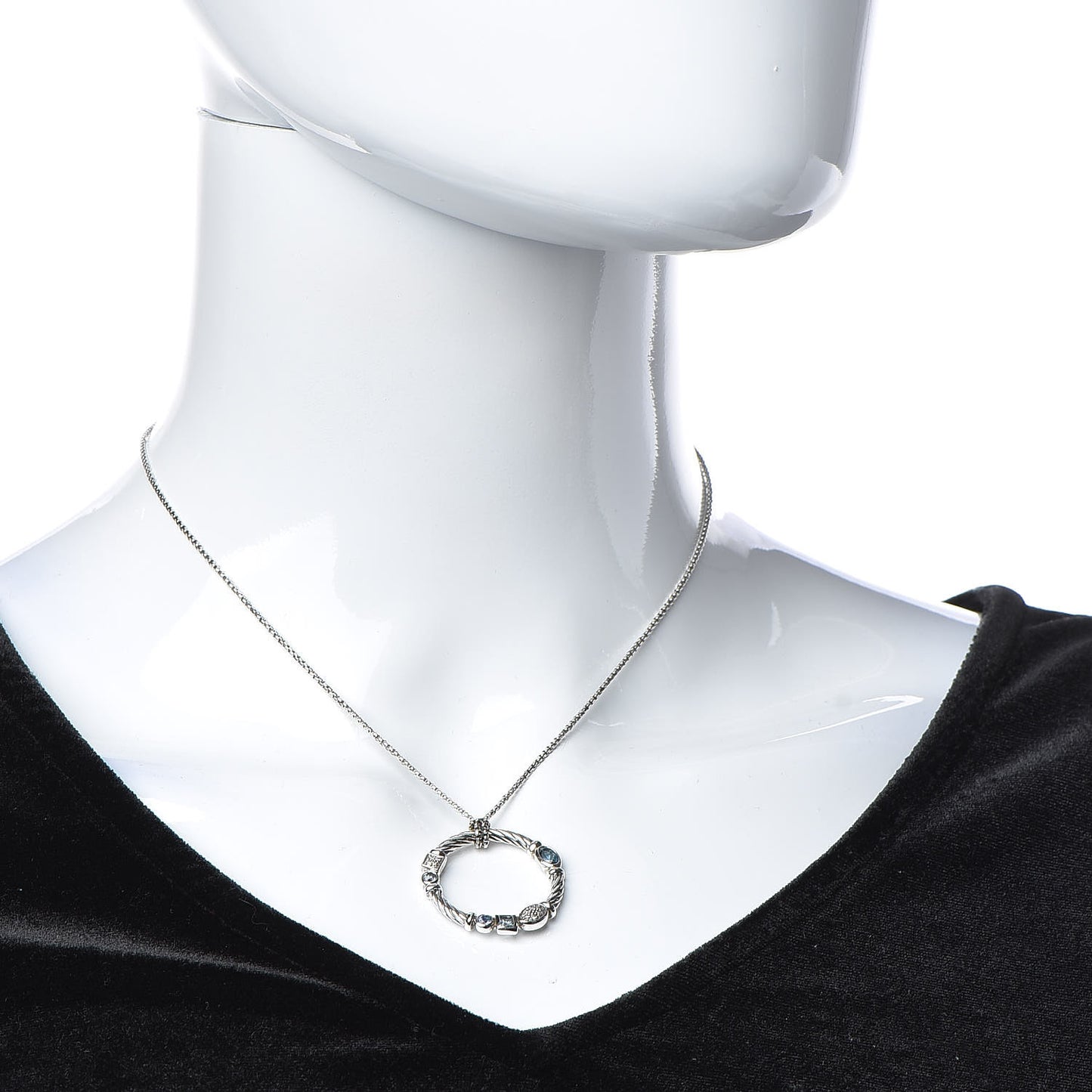 Sterling Silver Diamond Blue Topaz Hampton Blue Topaz Iolite Confetti Pendant Necklace