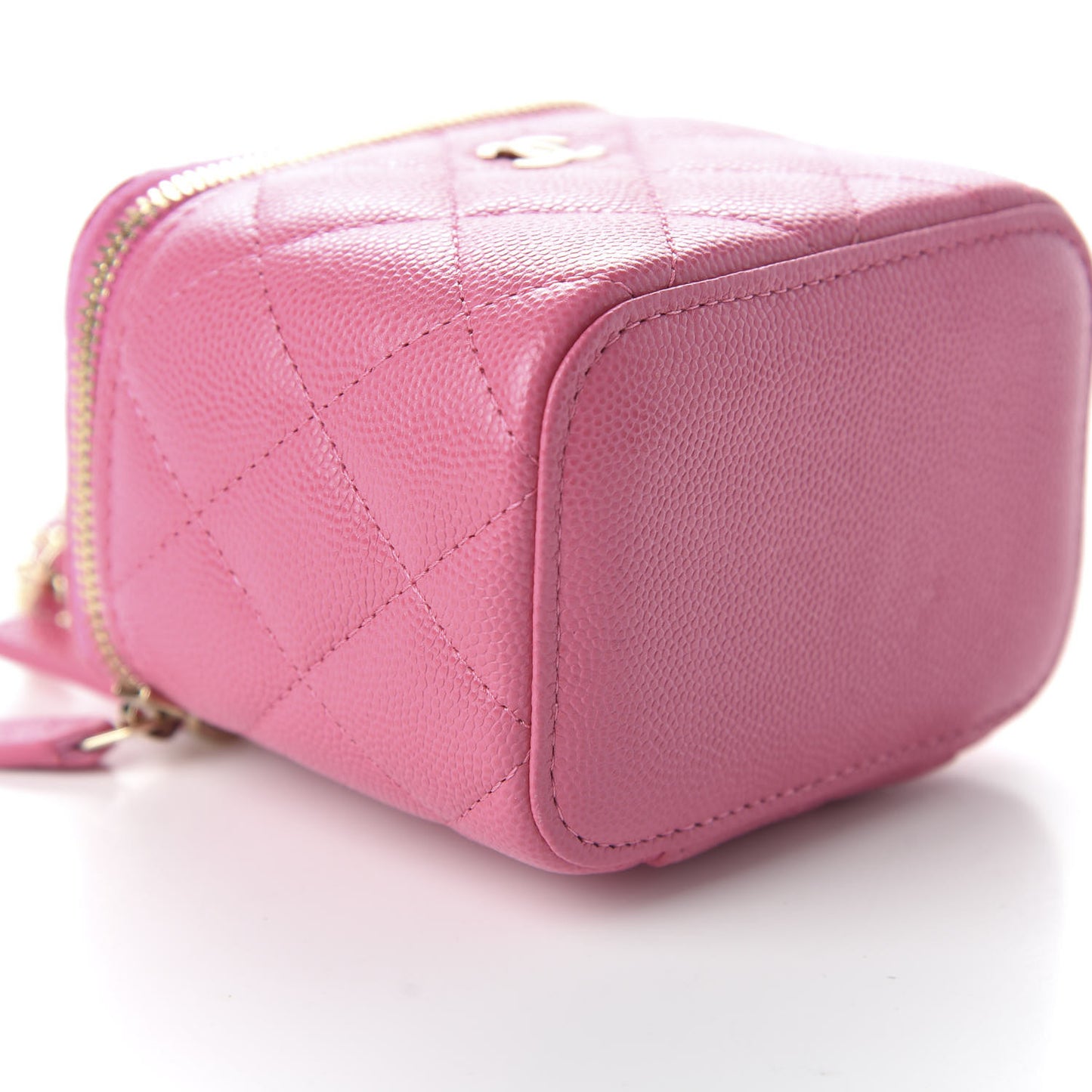 Caviar Quilted Mini Vanity Case With Chain Pink