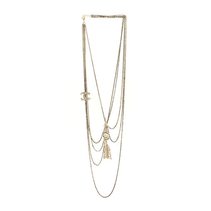 Chanel Crystal Pearl Multi Strand Chain CC Arrow Necklace Gold 3 of 5