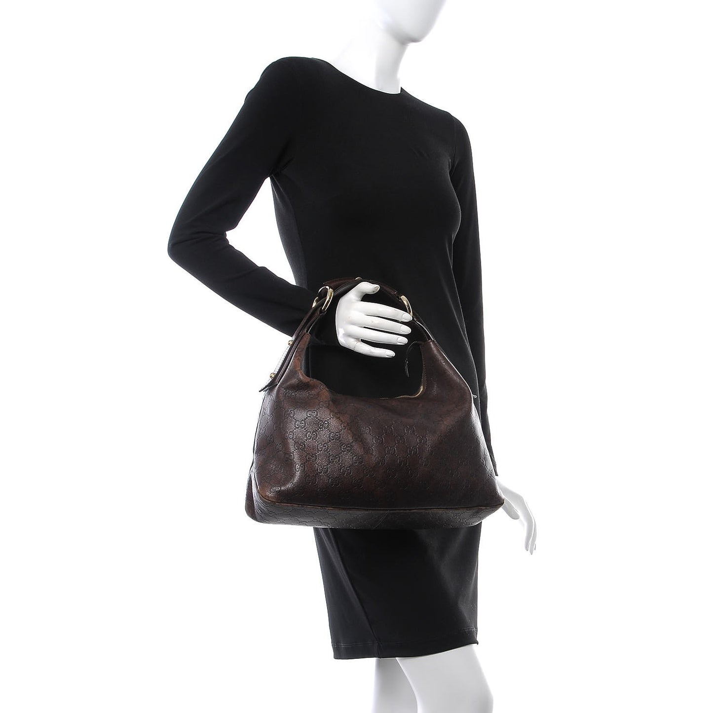 Guccissima Medium Horsebit Chain Hobo Dark Brown