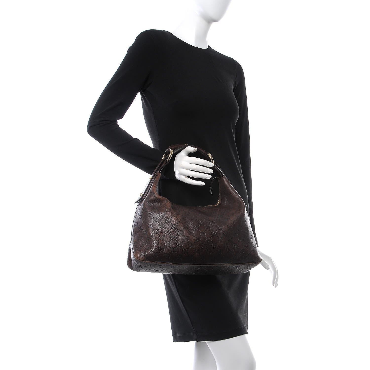 Gucci Guccissima Medium Horsebit Chain Hobo Dark Brown 2 of 12