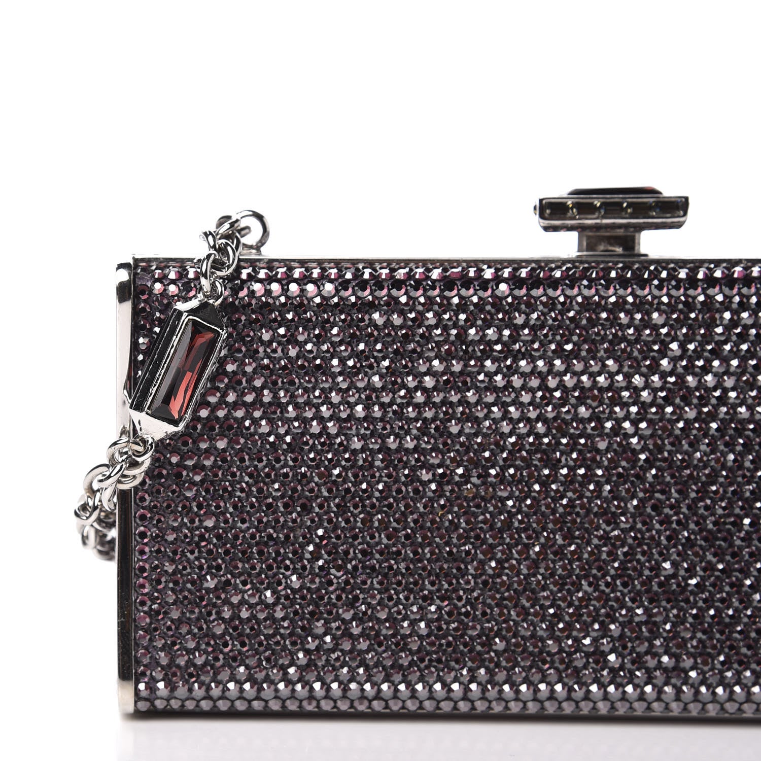 Judith Leiber Swarovski Crystal Minaudiere Clutch Silver Purple 10 of 10