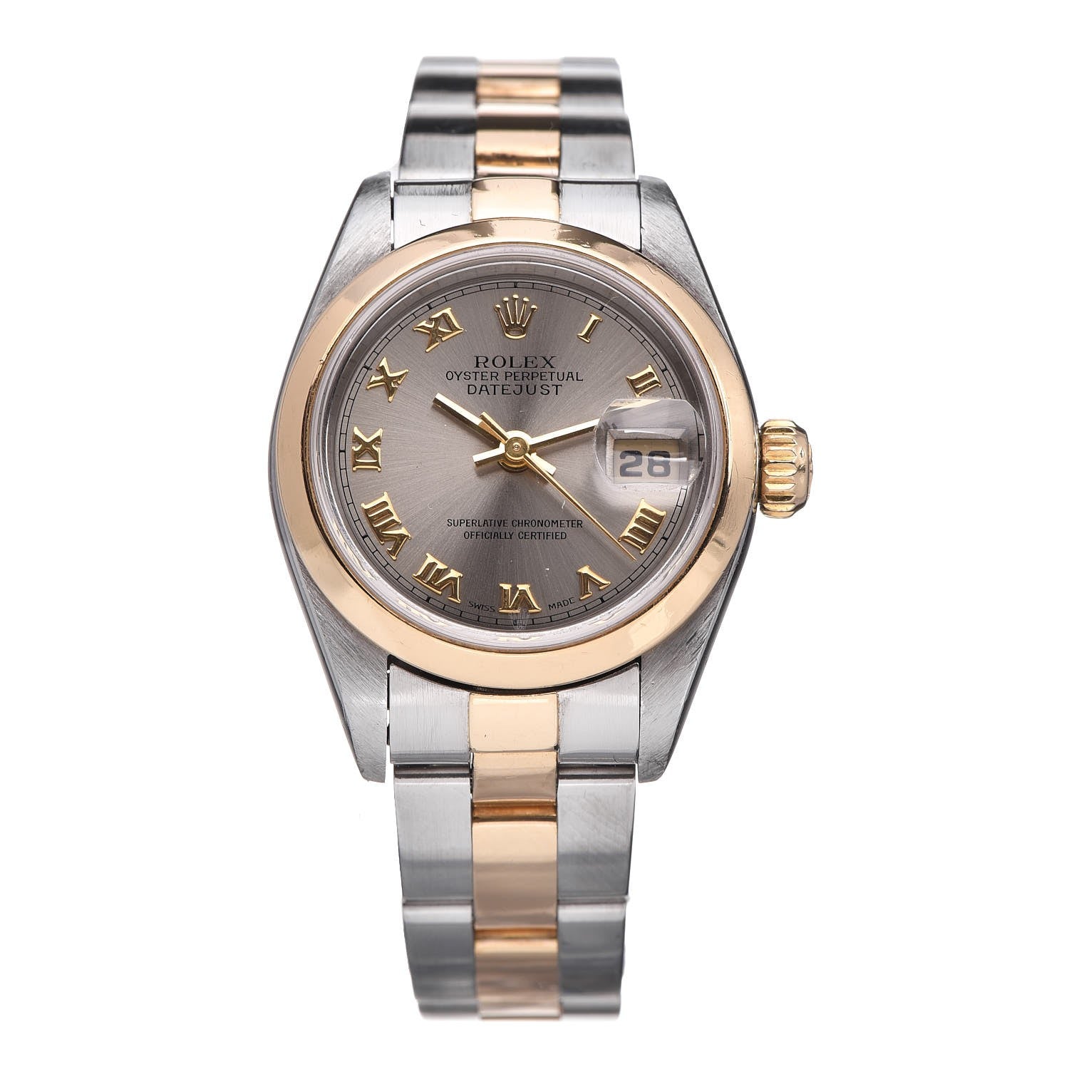 Rolex Stainless Steel 18K Yellow Gold 26mm Oyster Perpetual DateJust Watch Slate Roman 69163 8 of 9