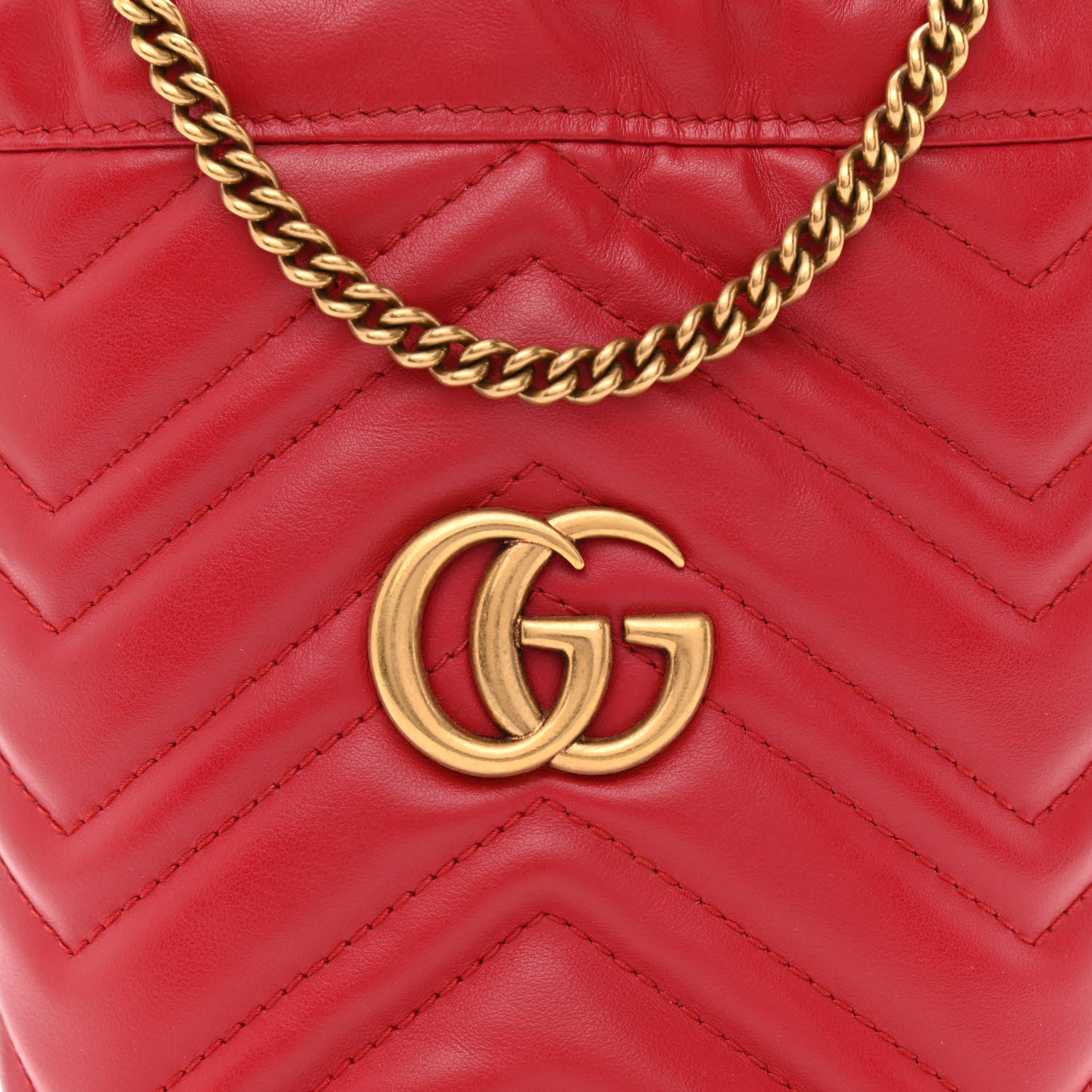 Gucci Calfskin Matelasse Mini GG Marmont 2.0 Bucket Bag Hibiscus Red 8 of 10