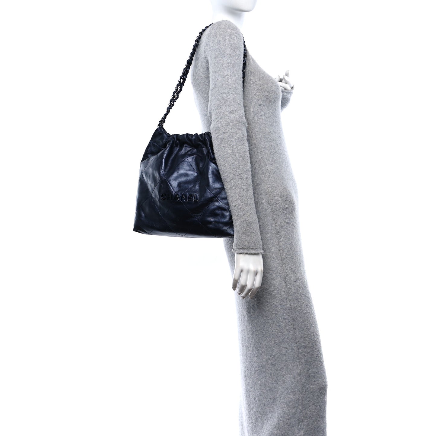 Metallic Calfskin Quilted Small Chanel 22 Navy Blue