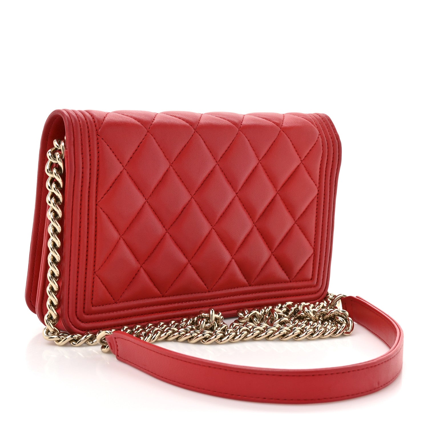 Chanel Lambskin Quilted Boy Wallet On Chain WOC Red 3 of 16