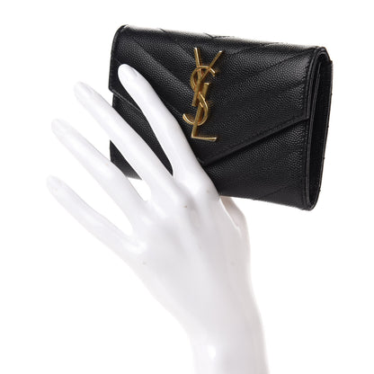 Saint Laurent Grain De Poudre Matelasse Chevron Small Monogram Envelope Wallet Black 2 of 8