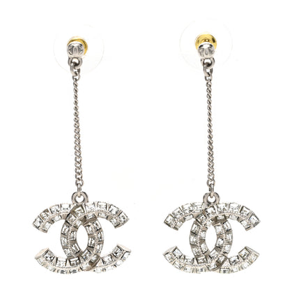 Chanel Baguette Crystal CC Drop Earrings Silver 1 of 5