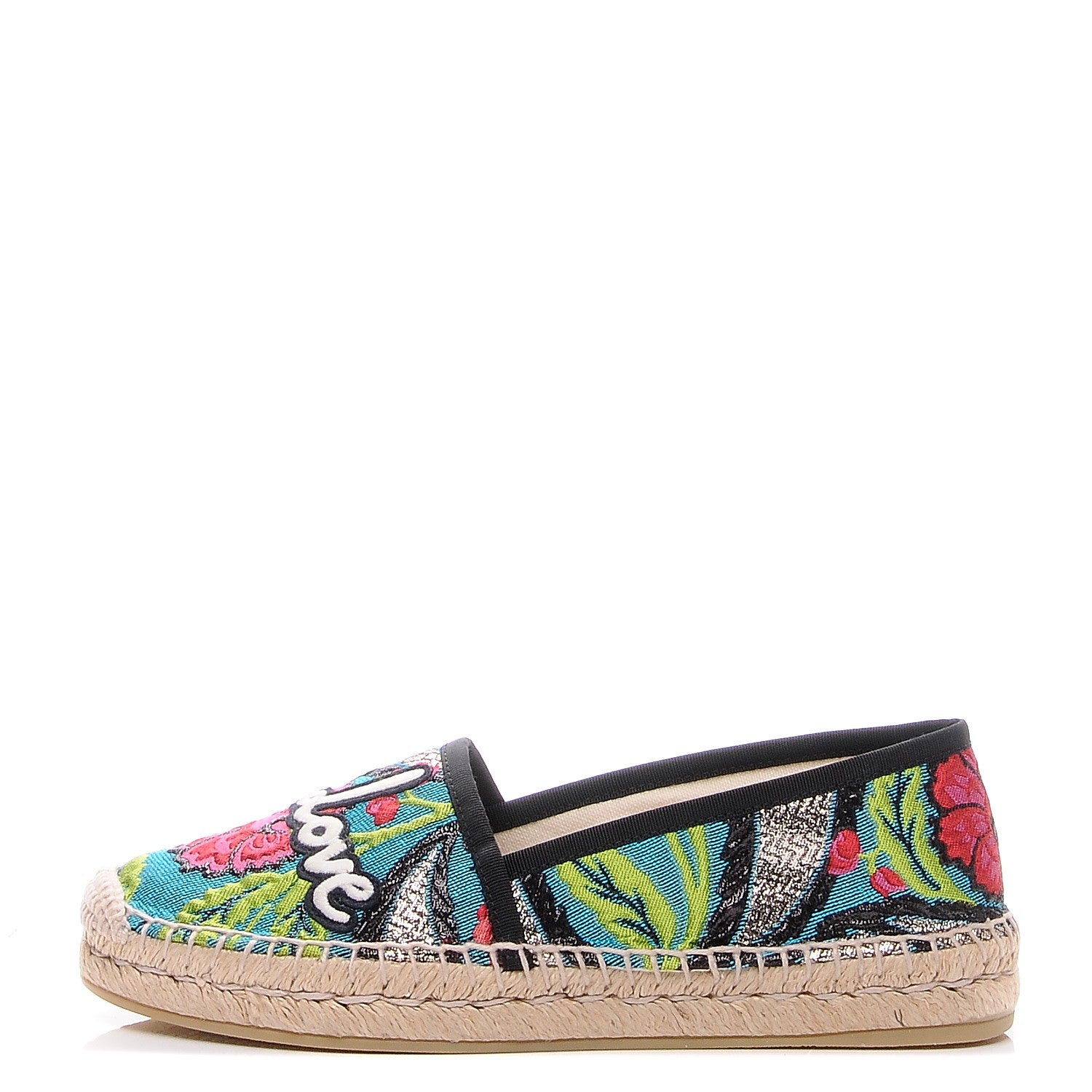 Gucci Tapestry Brocade Blind For Love Espadrilles 37.5 Acquamarine Green Black 1 of 10