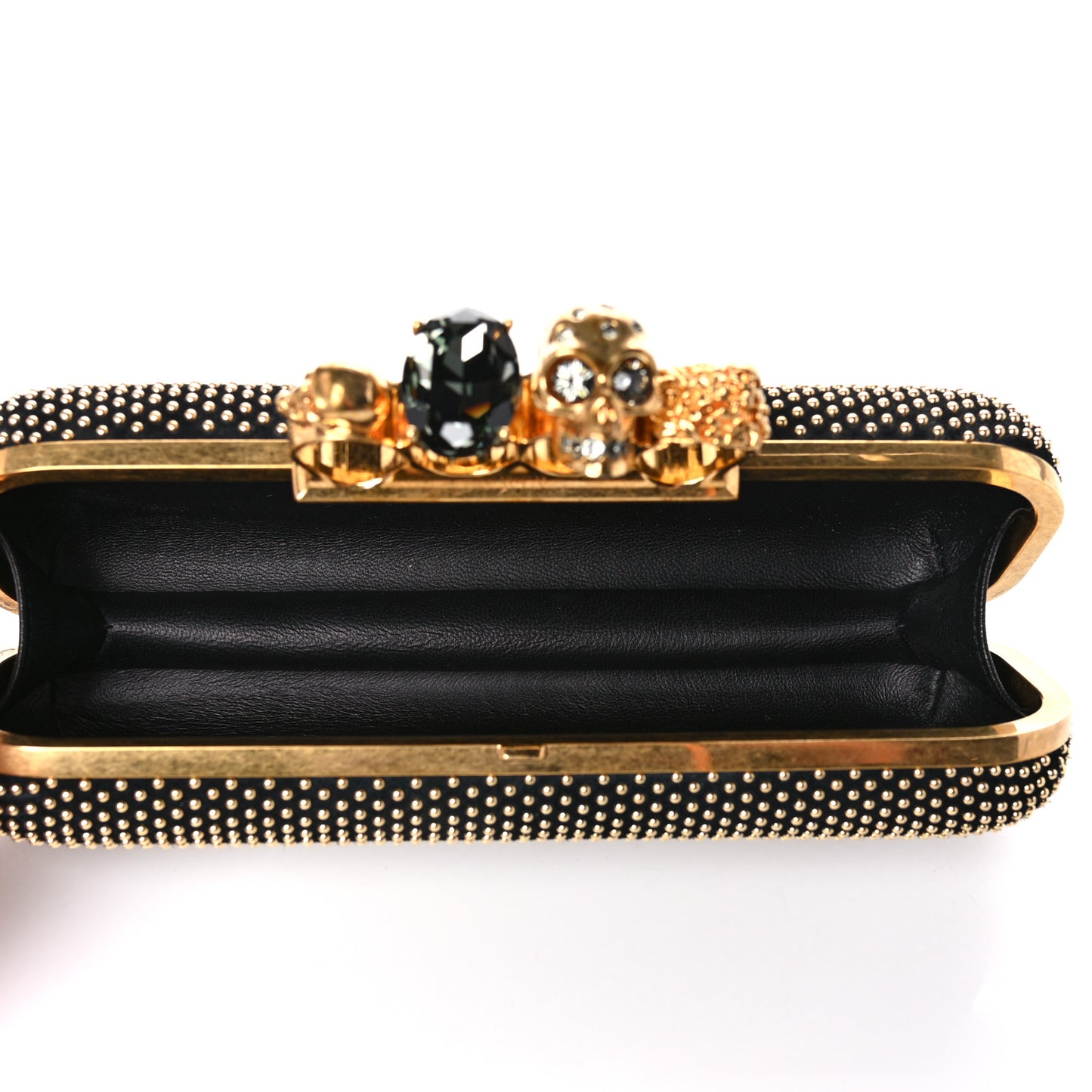 Suede Studded Skull Knuckle Box Clutch Black