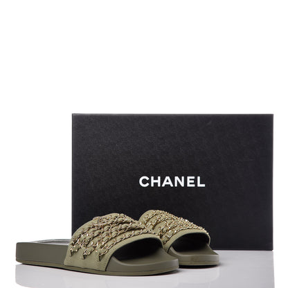 Chanel Canvas Chain Flat Sandals 36 Khaki 10 of 10
