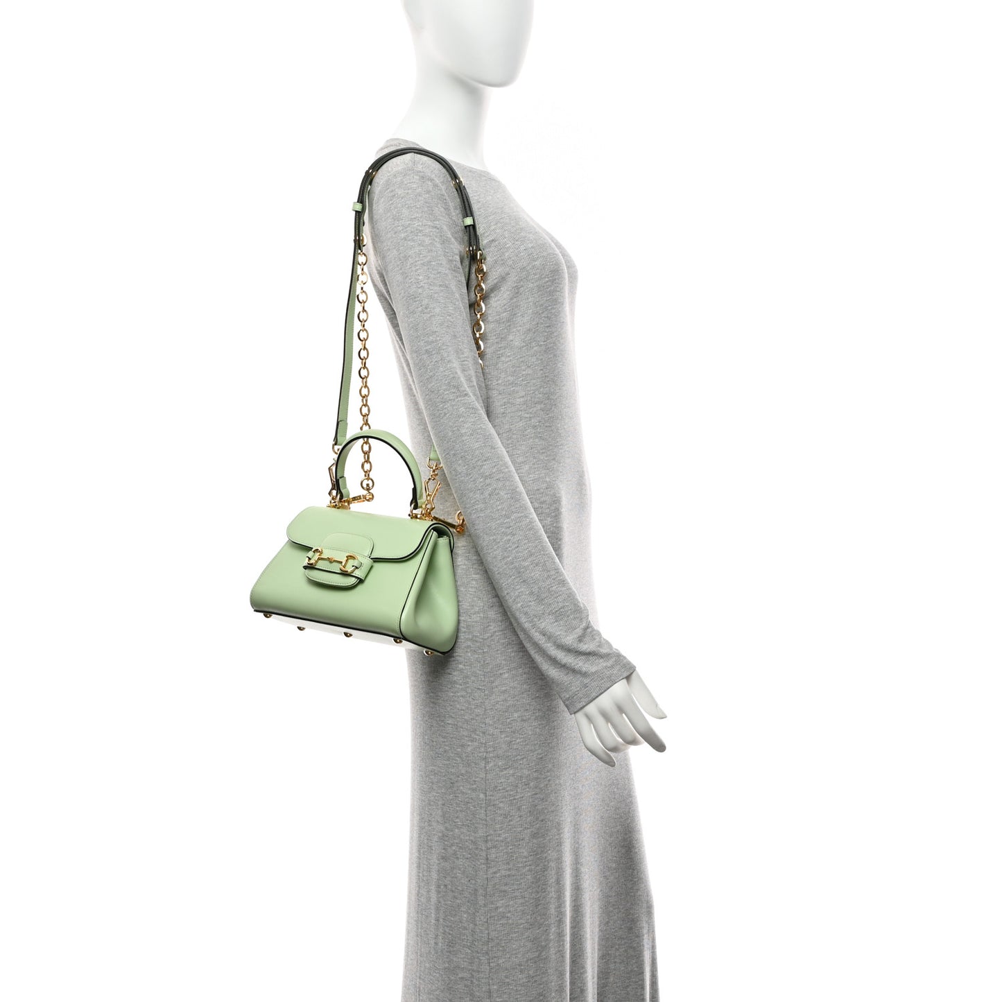 Glazed Textured Calfskin Mini Horsebit 1955 Top Handle Flap Bag Green