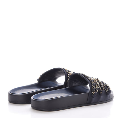 Chanel Canvas Chain Flat Sandals 36 Marine 4 of 10