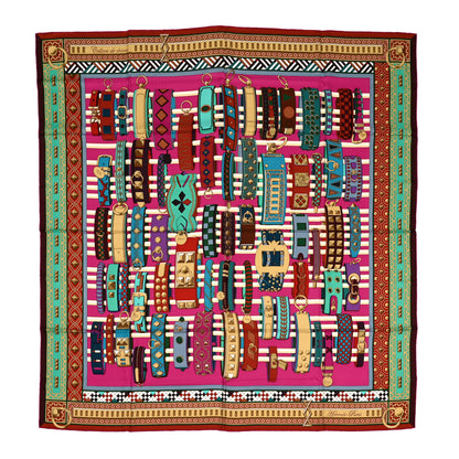 Hermes Cashmere Silk Colliers de Chiens Shawl 140 Fuchsia Turquoise Grenat 1 of 4